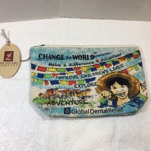 NWT Cotton Global Dental Relief Zip Pouch Made in India 10x3x6.5